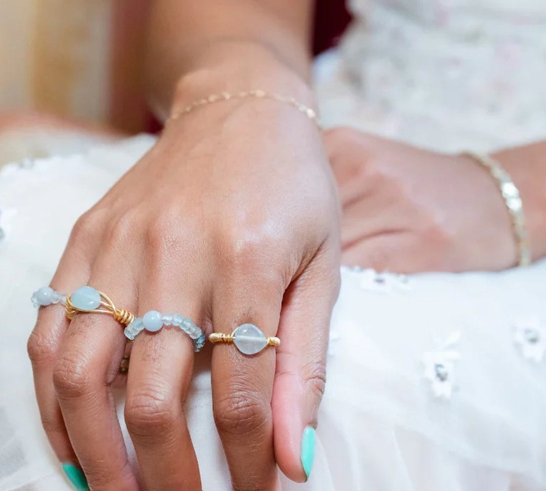 Girl wearing rings on wedding day