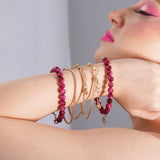 Magenta Tiger Eye Bead Bracelet - Bodacious BijousSmall (16 - 17 cm)Lotus Flower 1
