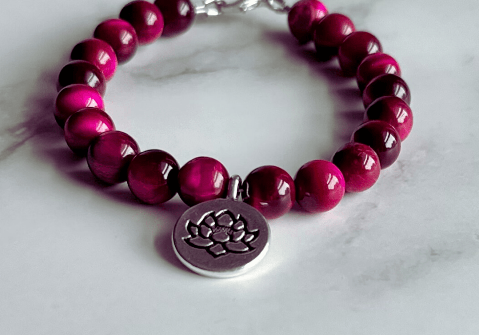 Sterling silver magenta tiger eye bracelet by Bodacious Bijous