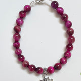 Magenta Tiger Eye Bead Bracelet - Bodacious BijousSmall (16 - 17 cm)Lotus Flower 3
