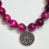 Magenta Tiger Eye Bead Bracelet - Bodacious BijousSmall (16 - 17 cm)Lotus Flower 2