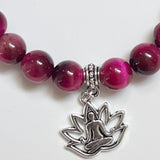 Magenta Tiger Eye Bead Bracelet - Bodacious BijousSmall (16 - 17 cm)Lotus Flower 2