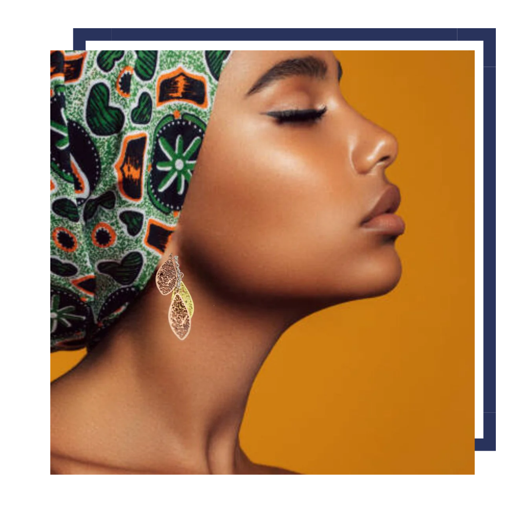 woman with leaf earrings 