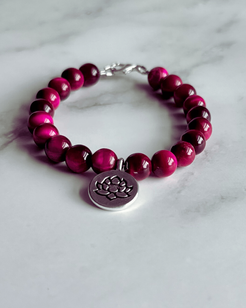 Sterling silver magenta tiger eye bracelet by Bodacious Bijous