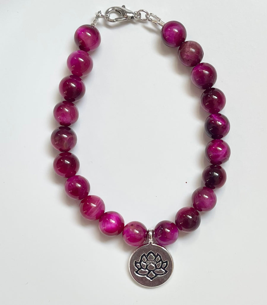 Magenta Tiger Eye Bead Bracelet
