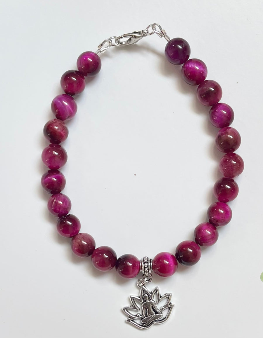 Magenta Tiger Eye Bead Bracelet