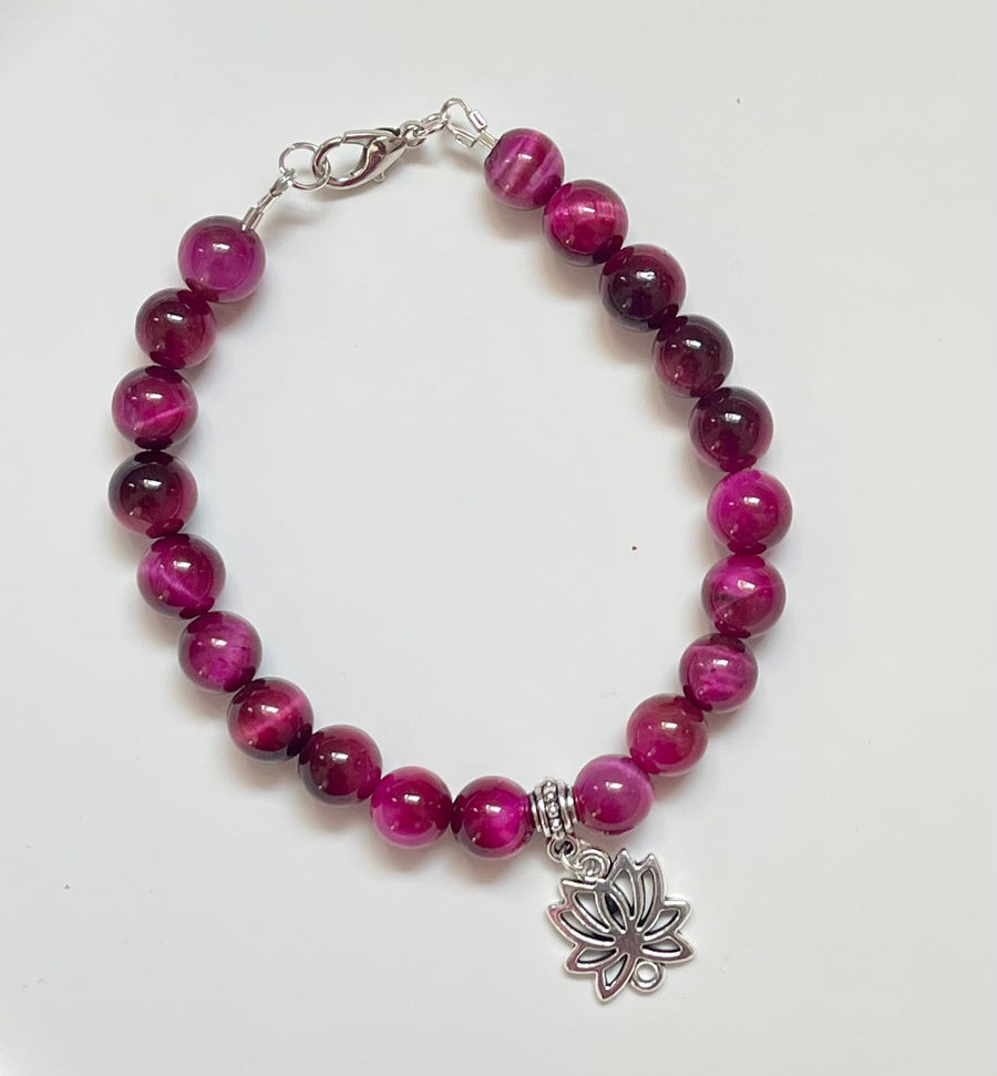 Magenta Tiger Eye Bead Bracelet