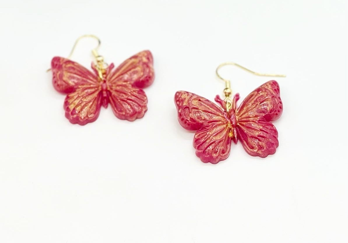 Red & Gold Butterfly Earrings - Bodacious Bijous