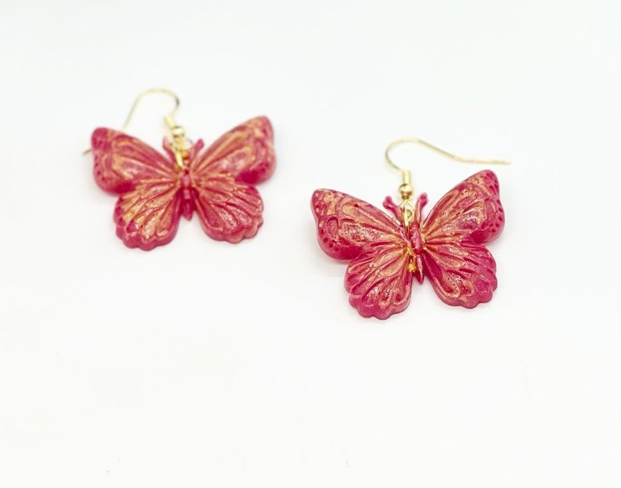 Red & Gold Butterfly Earrings - Bodacious Bijous